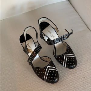 Louis vuitton 4 inch heel black and white sandals